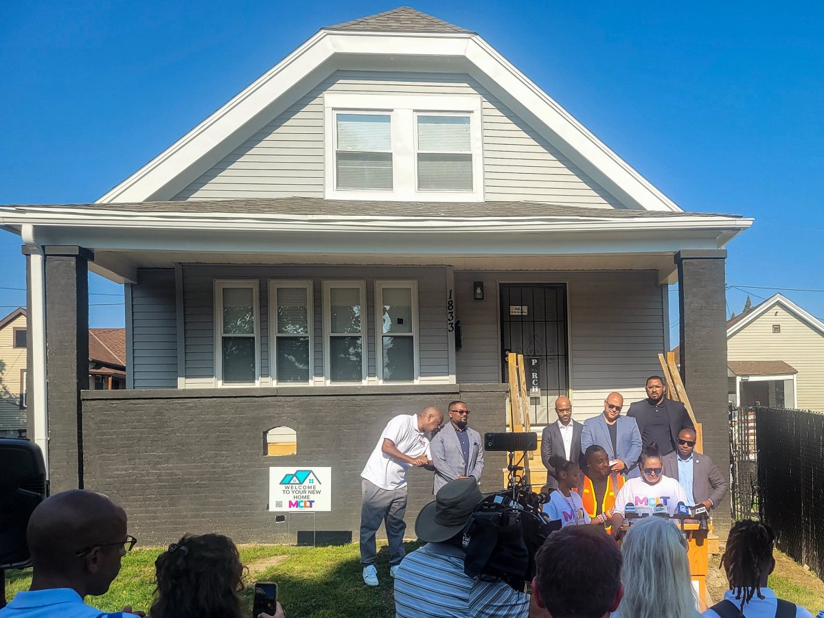 Press conference in front of home.